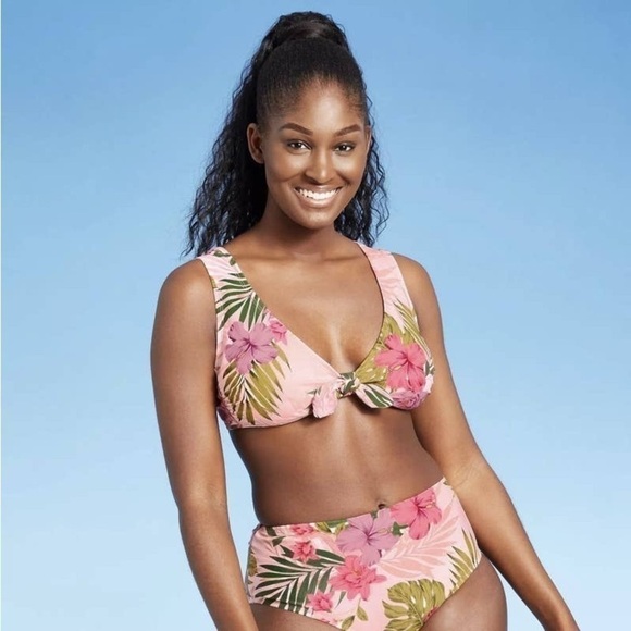 Kona Sol Tropical Pink Print Bikini Top sz M - Picture 9 of 10